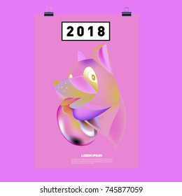 Chinese New Year 2018 Festive Vector Card Design with Cute dog. Zodiac Logo and Symbol of 2018 year