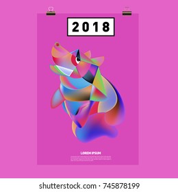 Chinese New Year 2018 Festive Vector Card Design with Cute dog. Zodiac Logo and Symbol of 2018 year