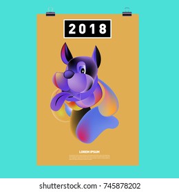 Chinese New Year 2018 Festive Vector Card Design with Cute dog. Zodiac Logo and Symbol of 2018 year