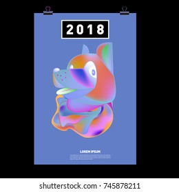Chinese New Year 2018 Festive Vector Card Design with Cute dog. Zodiac Logo and Symbol of 2018 year