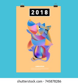 Chinese New Year 2018 Festive Vector Card Design with Cute dog. Zodiac Logo and Symbol of 2018 year
