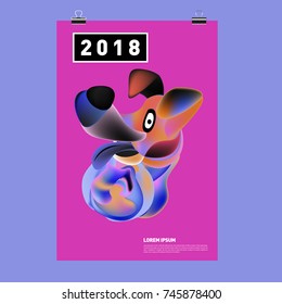 Chinese New Year 2018 Festive Vector Card Design with Cute dog. Zodiac Logo and Symbol of 2018 year
