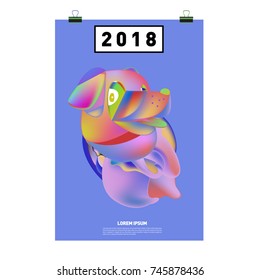 Chinese New Year 2018 Festive Vector Card Design with Cute dog. Zodiac Logo and Symbol of 2018 year
