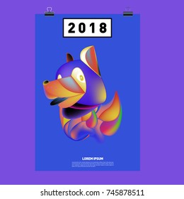 Chinese New Year 2018 Festive Vector Card Design with Cute dog. Zodiac Logo and Symbol of 2018 year