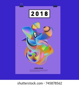 Chinese New Year 2018 Festive Vector Card Design with Cute dog. Zodiac Logo and Symbol of 2018 year