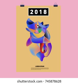 Chinese New Year 2018 Festive Vector Card Design with Cute dog. Zodiac Logo and Symbol of 2018 year