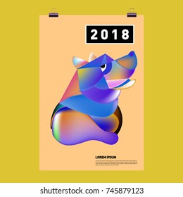 Chinese New Year 2018 Festive Vector Card Design with Cute dog. Zodiac Logo and Symbol of 2018 year
 
