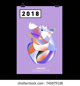 Chinese New Year 2018 Festive Vector Card Design with Cute dog. Zodiac Logo and Symbol of 2018 year
 