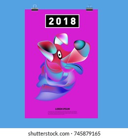 Chinese New Year 2018 Festive Vector Card Design with Cute dog. Zodiac Logo and Symbol of 2018 year
 