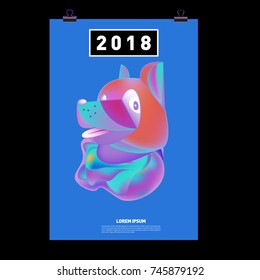 Chinese New Year 2018 Festive Vector Card Design with Cute dog. Zodiac Logo and Symbol of 2018 year
 