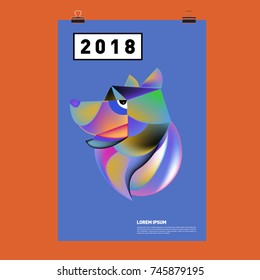 Chinese New Year 2018 Festive Vector Card Design with Cute dog. Zodiac Logo and Symbol of 2018 year
 
