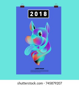 Chinese New Year 2018 Festive Vector Card Design with Cute dog. Zodiac Logo and Symbol of 2018 year
 