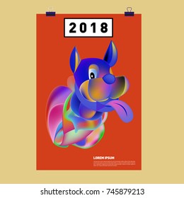 Chinese New Year 2018 Festive Vector Card Design with Cute dog. Zodiac Logo and Symbol of 2018 year
 