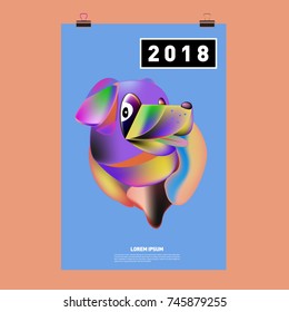 Chinese New Year 2018 Festive Vector Card Design with Cute dog. Zodiac Logo and Symbol of 2018 year
 