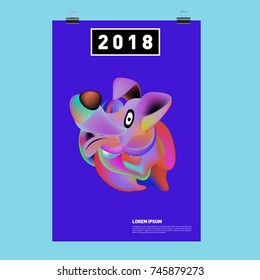 Chinese New Year 2018 Festive Vector Card Design with Cute dog. Zodiac Logo and Symbol of 2018 year
 