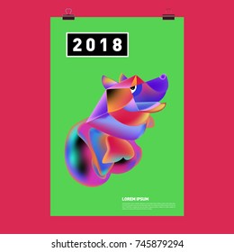 Chinese New Year 2018 Festive Vector Card Design with Cute dog. Zodiac Logo and Symbol of 2018 year
 