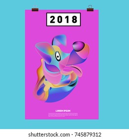 Chinese New Year 2018 Festive Vector Card Design with Cute dog. Zodiac Logo and Symbol of 2018 year
 