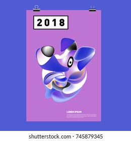 Chinese New Year 2018 Festive Vector Card Design with Cute dog. Zodiac Logo and Symbol of 2018 year
 