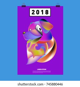 Chinese New Year 2018 Festive Vector Card Design with Cute dog. Zodiac Logo and Symbol of 2018 year
 