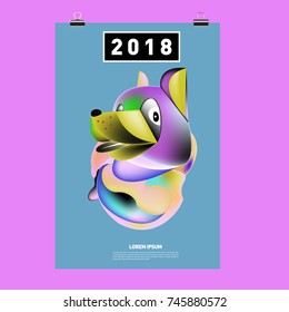 Chinese New Year 2018 Festive Vector Card Design with Cute dog. Zodiac Logo and Symbol of 2018 year
 