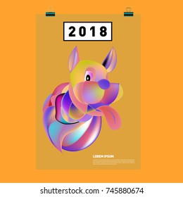 Chinese New Year 2018 Festive Vector Card Design with Cute dog. Zodiac Logo and Symbol of 2018 year
 