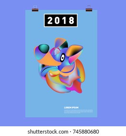 Chinese New Year 2018 Festive Vector Card Design with Cute dog. Zodiac Logo and Symbol of 2018 year
 