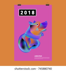 Chinese New Year 2018 Festive Vector Card Design with Cute dog. Zodiac Logo and Symbol of 2018 year
 