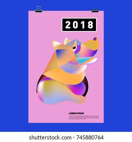 Chinese New Year 2018 Festive Vector Card Design with Cute dog. Zodiac Logo and Symbol of 2018 year
 