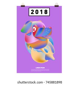 Chinese New Year 2018 Festive Vector Card Design with Cute dog. Zodiac Logo and Symbol of 2018 year