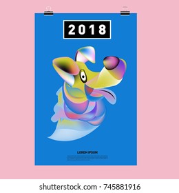 Chinese New Year 2018 Festive Vector Card Design with Cute dog. Zodiac Logo and Symbol of 2018 year