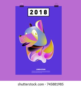 Chinese New Year 2018 Festive Vector Card Design with Cute dog. Zodiac Logo and Symbol of 2018 year