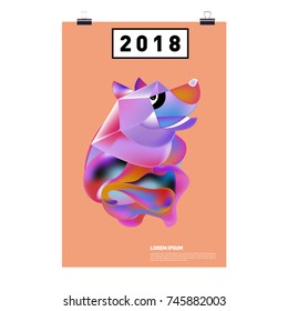 Chinese New Year 2018 Festive Vector Card Design with Cute dog. Zodiac Logo and Symbol of 2018 year
