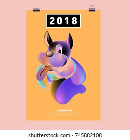 Chinese New Year 2018 Festive Vector Card Design with Cute dog. Zodiac Logo and Symbol of 2018 year