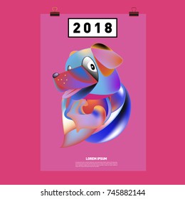 Chinese New Year 2018 Festive Vector Card Design with Cute dog. Zodiac Logo and Symbol of 2018 year