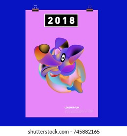 Chinese New Year 2018 Festive Vector Card Design with Cute dog. Zodiac Logo and Symbol of 2018 year