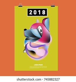 Chinese New Year 2018 Festive Vector Card Design with Cute dog. Zodiac Logo and Symbol of 2018 year