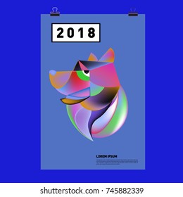 Chinese New Year 2018 Festive Vector Card Design with Cute dog. Zodiac Logo and Symbol of 2018 year