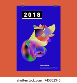 Chinese New Year 2018 Festive Vector Card Design with Cute dog. Zodiac Logo and Symbol of 2018 year