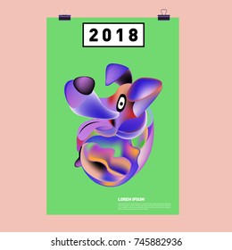 Chinese New Year 2018 Festive Vector Card Design with Cute dog. Zodiac Logo and Symbol of 2018 year
