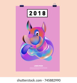 Chinese New Year 2018 Festive Vector Card Design with Cute dog. Zodiac Logo and Symbol of 2018 year
