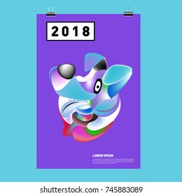 Chinese New Year 2018 Festive Vector Card Design with Cute dog. Zodiac Logo and Symbol of 2018 year