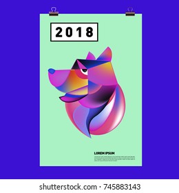 Chinese New Year 2018 Festive Vector Card Design with Cute dog. Zodiac Logo and Symbol of 2018 year