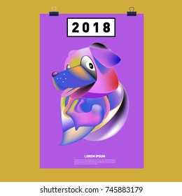 Chinese New Year 2018 Festive Vector Card Design with Cute dog. Zodiac Logo and Symbol of 2018 year