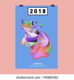 Chinese New Year 2018 Festive Vector Card Design with Cute dog. Zodiac Logo and Symbol of 2018 year