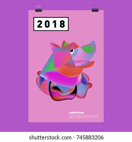Chinese New Year 2018 Festive Vector Card Design with Cute dog. Zodiac Logo and Symbol of 2018 year