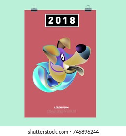 Chinese New Year 2018 Festive Vector Card Design with Cute dog. Zodiac Logo and Symbol of 2018 year