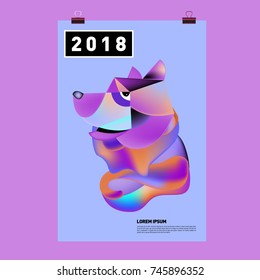 Chinese New Year 2018 Festive Vector Card Design with Cute dog. Zodiac Logo and Symbol of 2018 year