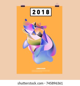 Chinese New Year 2018 Festive Vector Card Design with Cute dog. Zodiac Logo and Symbol of 2018 year