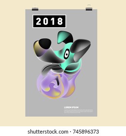 Chinese New Year 2018 Festive Vector Card Design with Cute dog. Zodiac Logo and Symbol of 2018 year