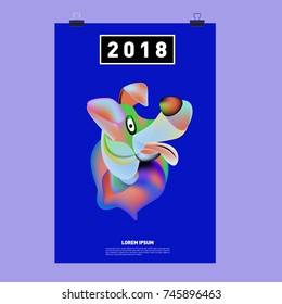 Chinese New Year 2018 Festive Vector Card Design with Cute dog. Zodiac Logo and Symbol of 2018 year